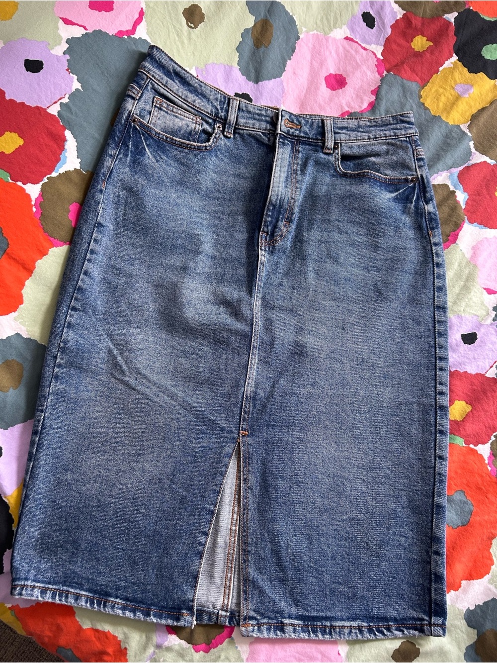 Joe Fresh Blue Denim Pencil Skirt with Front Slit, Never worn
